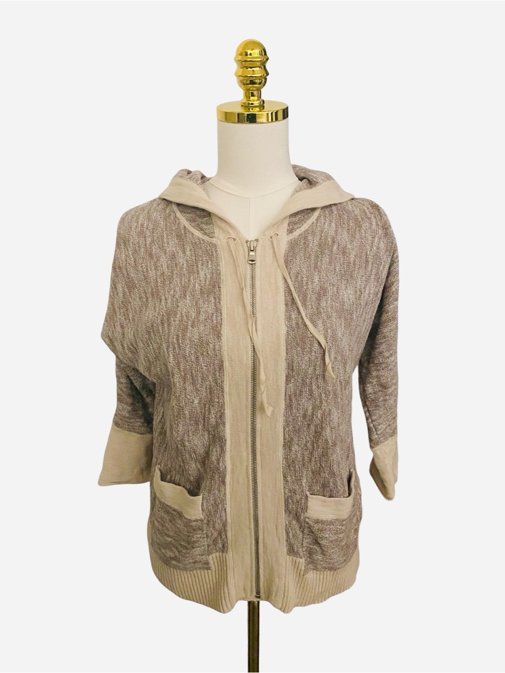 Eddie Bauer Cotton Hoodie Cardigan Medium Brown Heather Baumwolle Zip Pockets